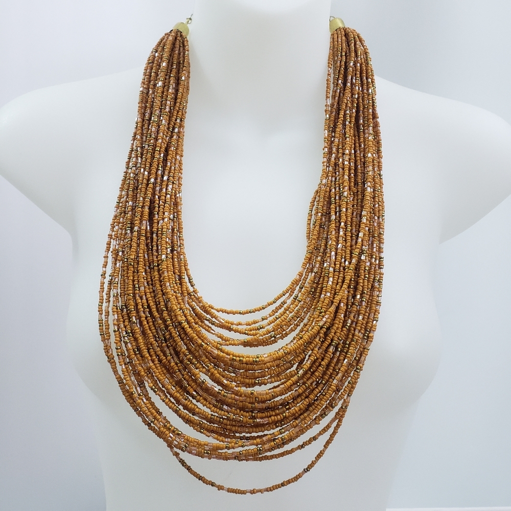 Orange Seed Bead Multi-Strand Necklace